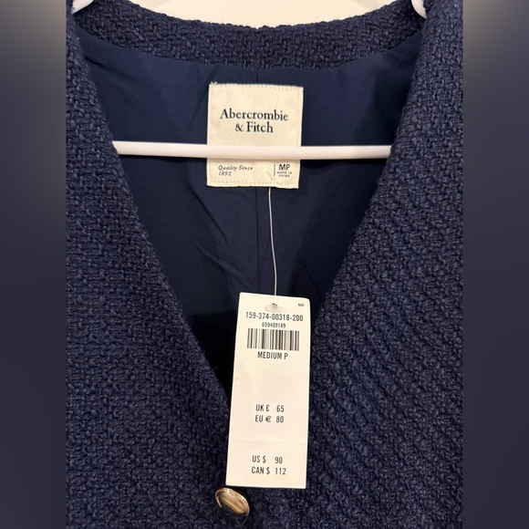Abercrombie & Fitch Navy Tweed Vest Dress Gold Buttons NWT MP - Picture 4 of 4